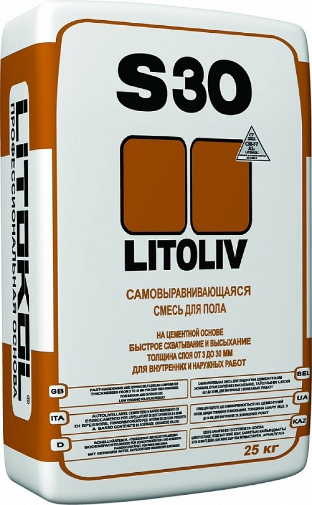 Ровнители для пола Litokol Litoliv S30 25 кг, ровнитель для пола самовыравнивающися