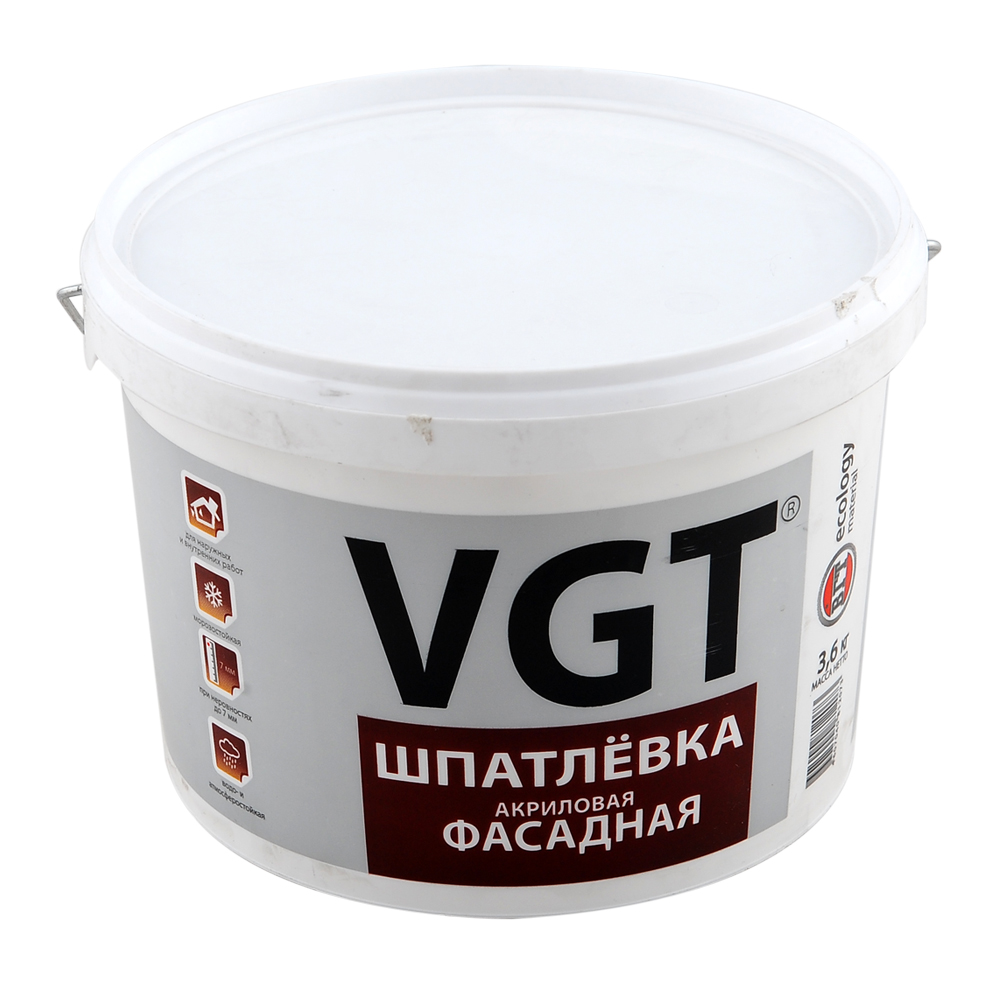 Готовые шпатлевки ВГТ, 7.5 кг, Шпатлевка готовая фасадная
