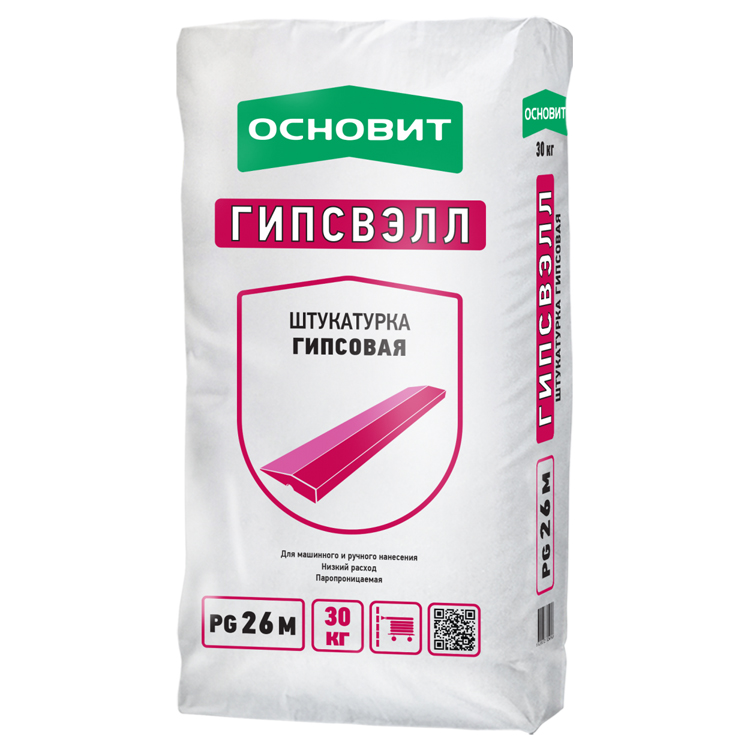 Сухие штукатурки  ГдеМатериал Основит Гипсвэлл PG26 M, 30 кг, Штукатурка гипсовая для машинного нанесения