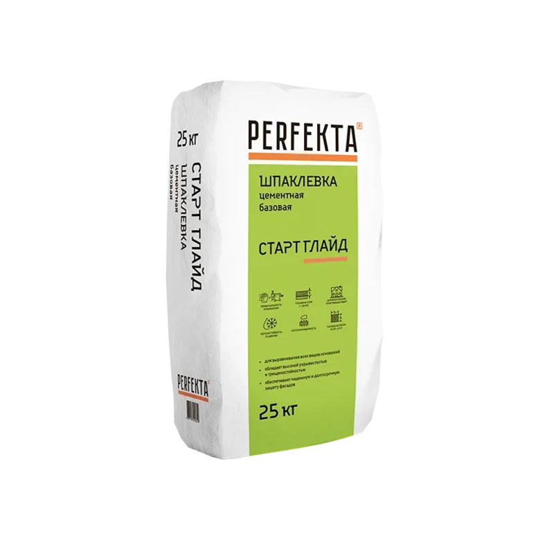 Сухие шпатлевки Perfekta Старт Глайд 25 кг, Шпатлевка цементная базовая (белая)
