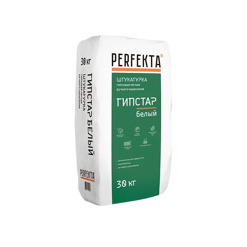 Сухие штукатурки Perfekta Гипстар, 30 кг, Штукатурка гипсовая белая