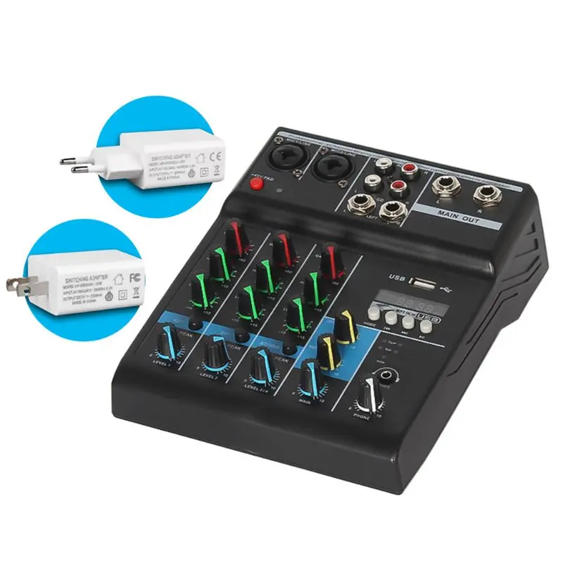 Professional Mixer 4 Channels Bluetooth-Complitable Sound Mixing Console for Karaoke