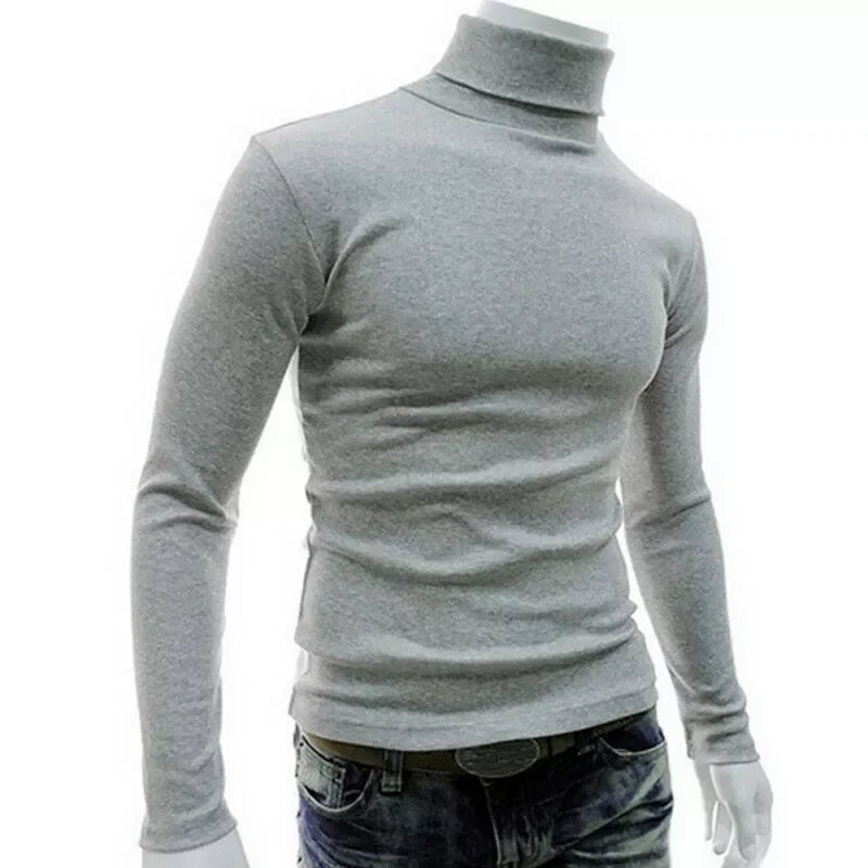 Warm Men Thermal Underwear Long Sleeve Pullover High Neck Turtleneck Stretch Slim Basic T Shirt Jumper Knit Sweater Top