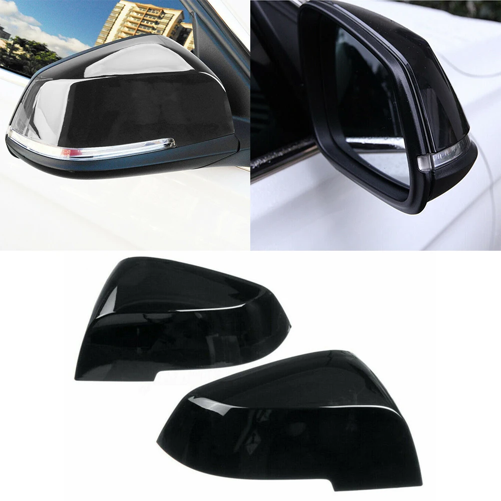 Gloss Black Rearview Mirror Cover For BMW F20 F21 F22 F30 F32 F36 F87 X1 Left + Right ABS Plastic Bright Black
