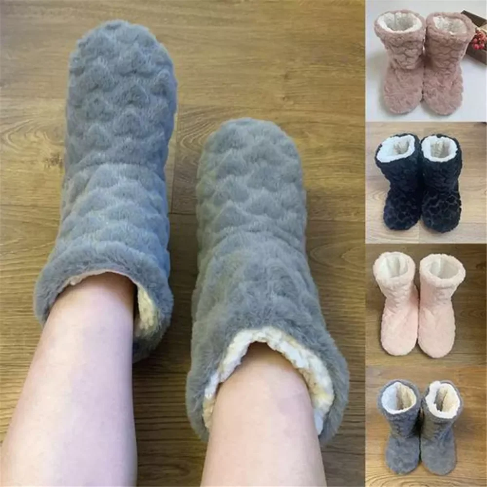 Cotton Slippers Winter Warm Feelce Indoor Floor Shoes Socks Love Pattern Slip On Soft Non-slip Female Plush Shoes