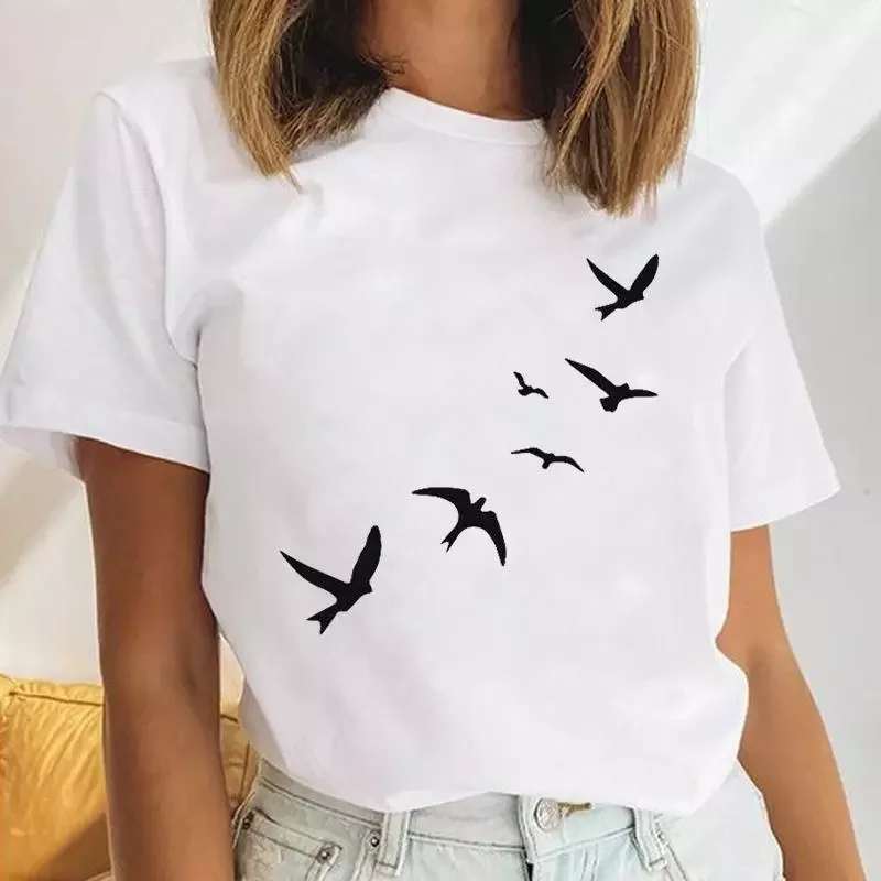 Bird Simple New Ladies 90s Watercolor Casual Female Clothes Tops Print Ladies Tees Tshirt Cartoon Graphic T-Shirt