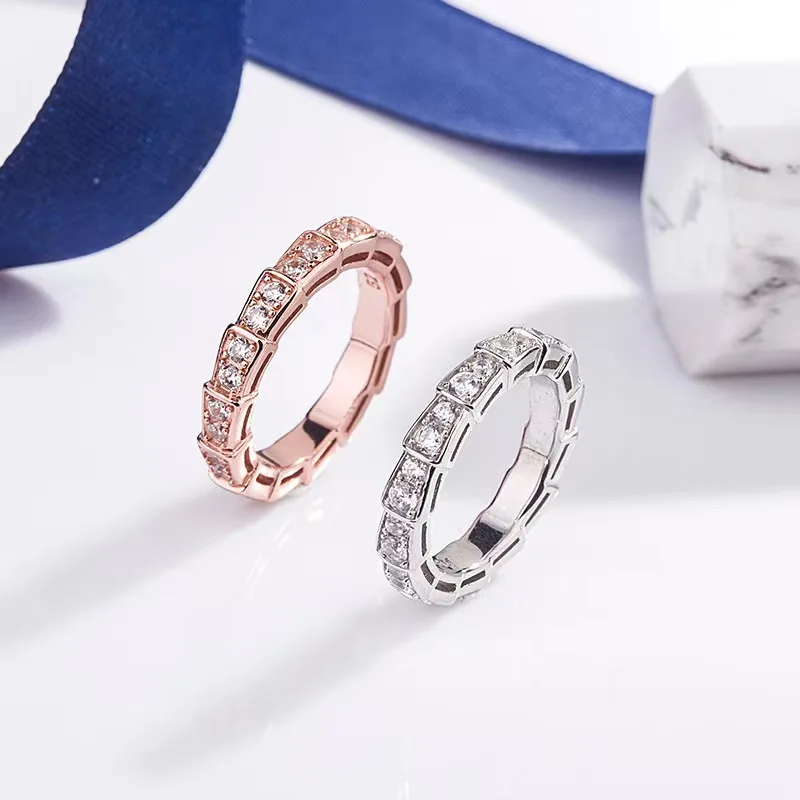 925 Sterling Silver Plated Rose Gold Full Diamond Snake Ring European and American Style Rings Christmas Gifts for Couples Versa