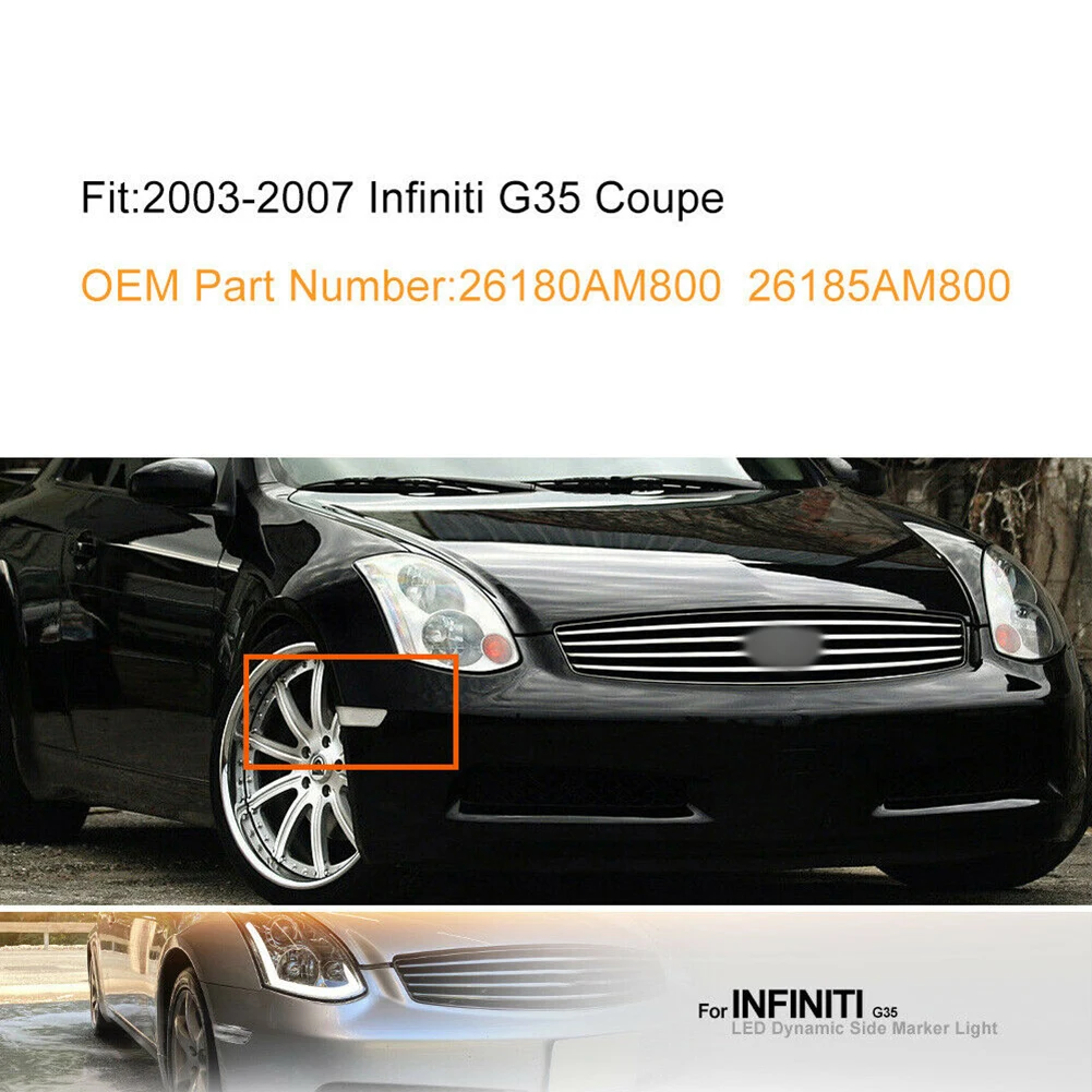 2PCS Front LED Bumper Side Marker Lights For Infiniti G35 2D Coupe 2003-2007 For Nissan Skyline V35 Coupe 2002-2007