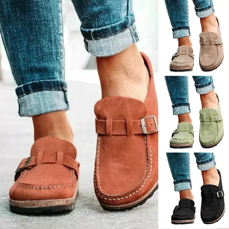 New Retro Casual Women Flats Plus Size Slip on Loafers Half Drag Round Toe Women Flats Autumn Sneakers Ladies Women Shoes