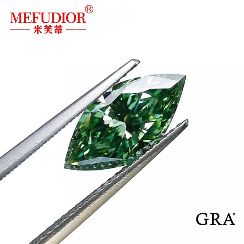 Green Moissanite Diamond Marquise Shape  Loose Moissanite Gemstone Passed Diamond Tester Factory Supply for Jewelry DIY