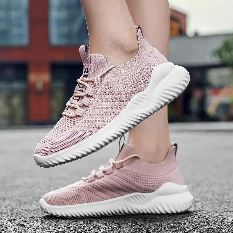 vulcanized shoes 2022 fashion lace up lightweight casual women sneakers woven solid color mesh zapatillas mujer plus size