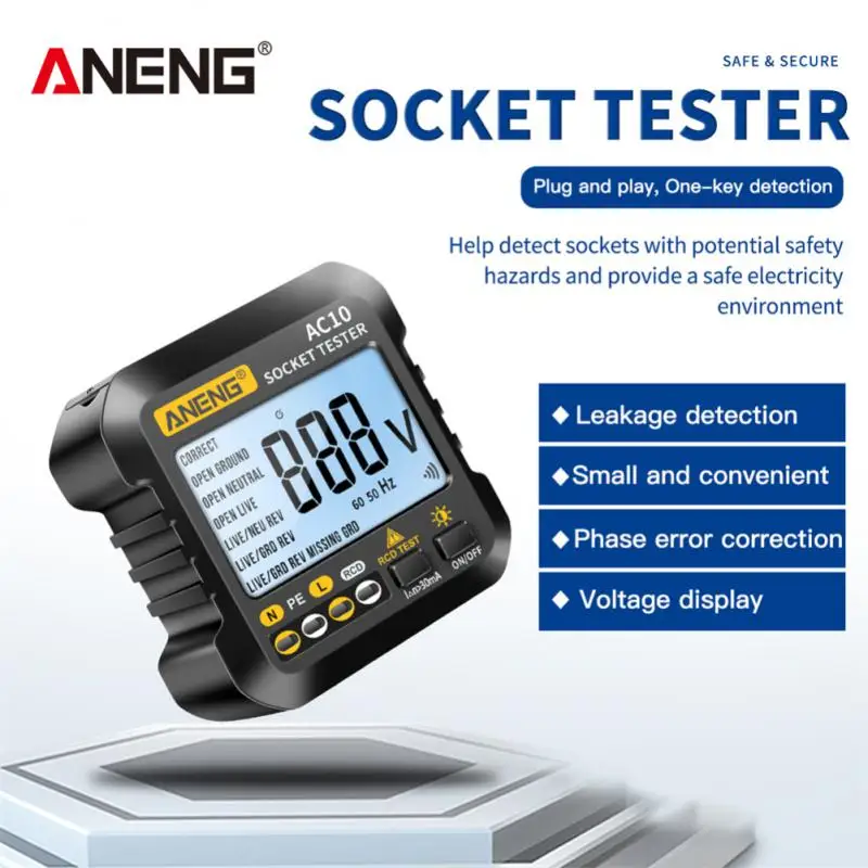 Digital Smart Socket Tester Voltage Test Socket Detector US/UK/EU/AU Plug Ground Zero Line Phase Check Rcd NCV test