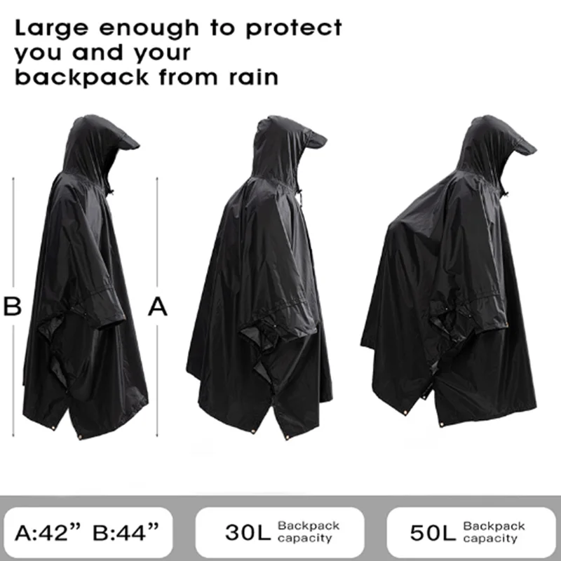 3 in 1 Multifunctional Hooded Raincoat Backpack Rain Cover Hiking Cycling Poncho Waterproof Tent Outdoor Camping Shade Tent Mat