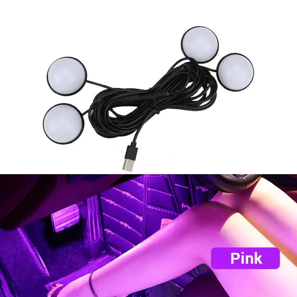 Led USB Car Foot Lights Interior Atmosphere Lamp Pink Blue Automobile Decorative Ambient Night Lights Accessories