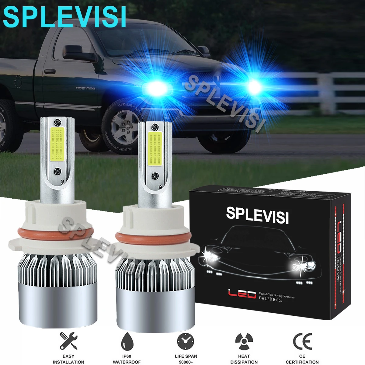 2PCS 8000K Ice Blue LED Headlights High Low Beam For Dodge Ram 1500 2500 3500 1994-01 Dodge Ram 3500 1994-02 Dodge Dynasty 90-93