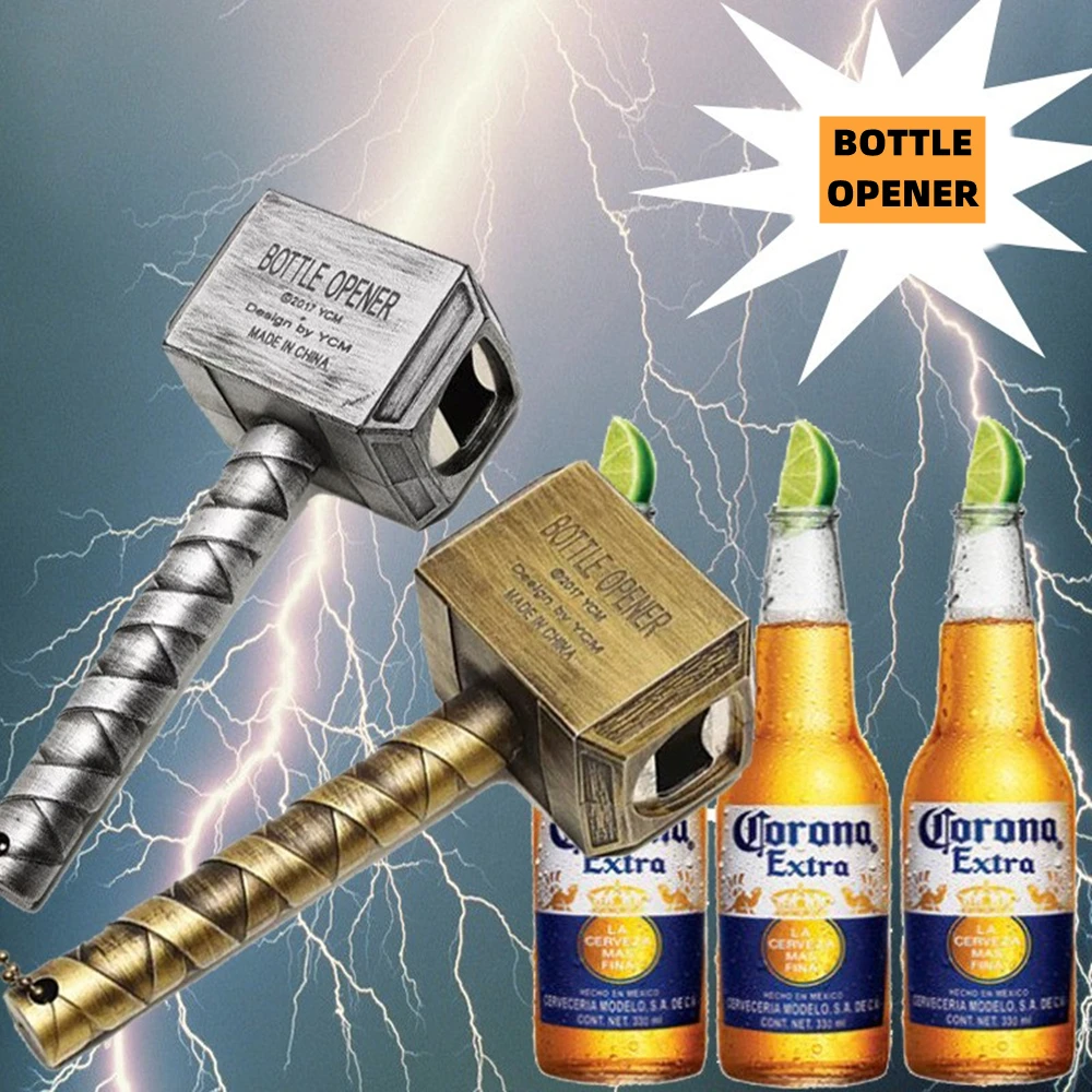 Creative Beer Bottle Openers Hammer Of Thor Shaped Beer Bottle Opener With Long Handle Bottler Opener Key Chain Gifts