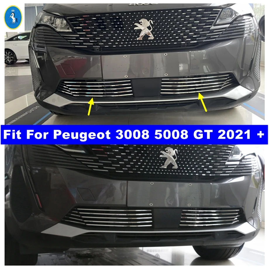 Front Center Under Grills Decor Cover Trim Grilles Decor Strip Molding Exterior Accessories For Peugeot 3008 5008 GT 2021 - 2023