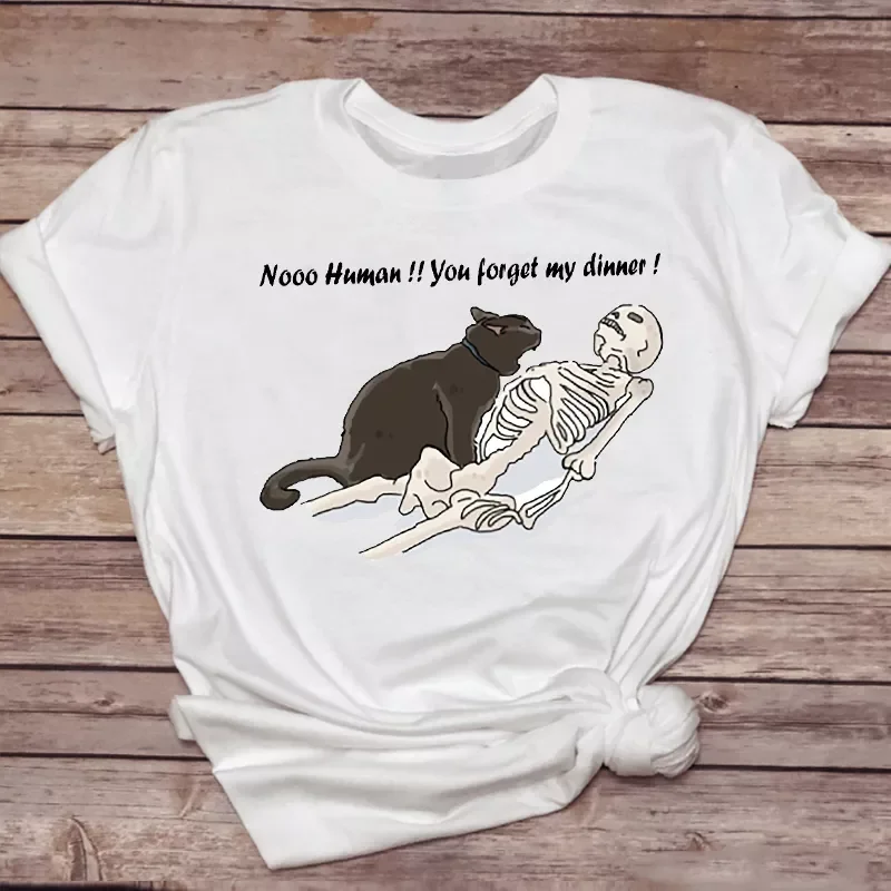 T-shirts Cat Funny Skull Pet Cute Fashion Trend 90s Animal Top Lady Tshirt Female Ladies Print Graphic Tee T-Shirt