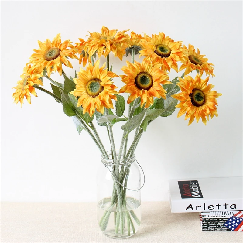 6 PCS Artificial Sunflowers Orange Yellow Flowers Artificial Flowers Plant Home Office Wedding Decoration Thanksgiving Gift
