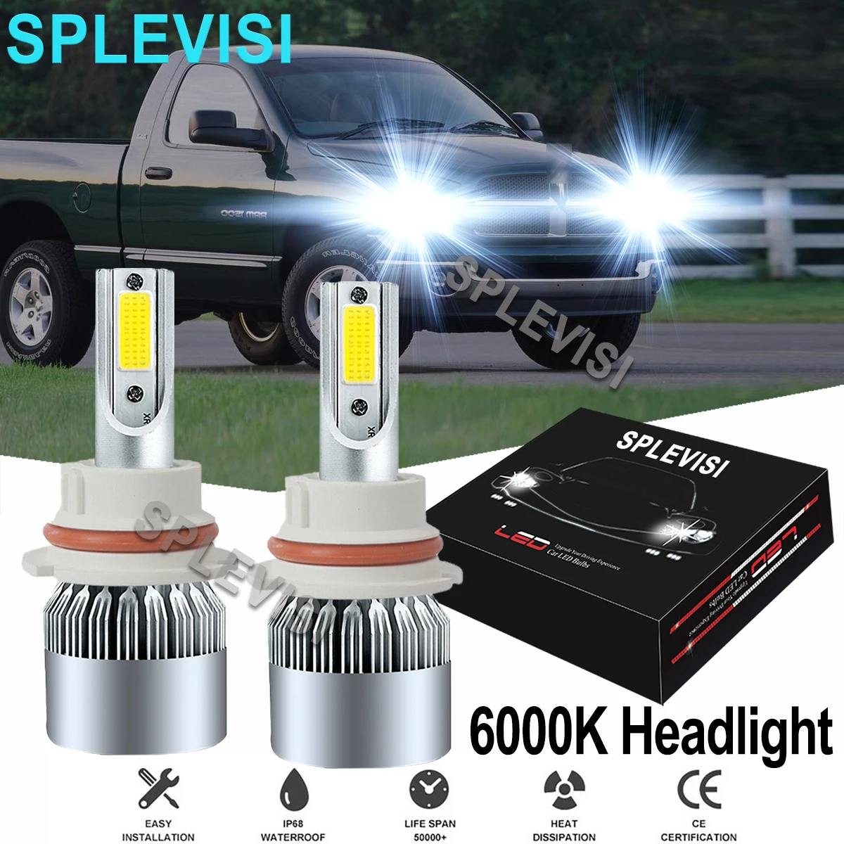 2PCS LED Headlights High Low Beam 6000K White For Dodge Ram 1500 2500 3500 1994-01 Dodge Ram 3500 1994-02 Dodge Dynasty 1990-93