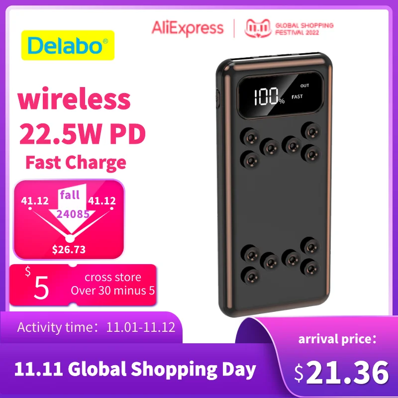 Delabo Wireless Power Bank 10000mAh 22.5W PD Fast Charge Power Banks for iPhone 14 13 Pro Max Xiaomi Powerbank Sucker No Magsafe