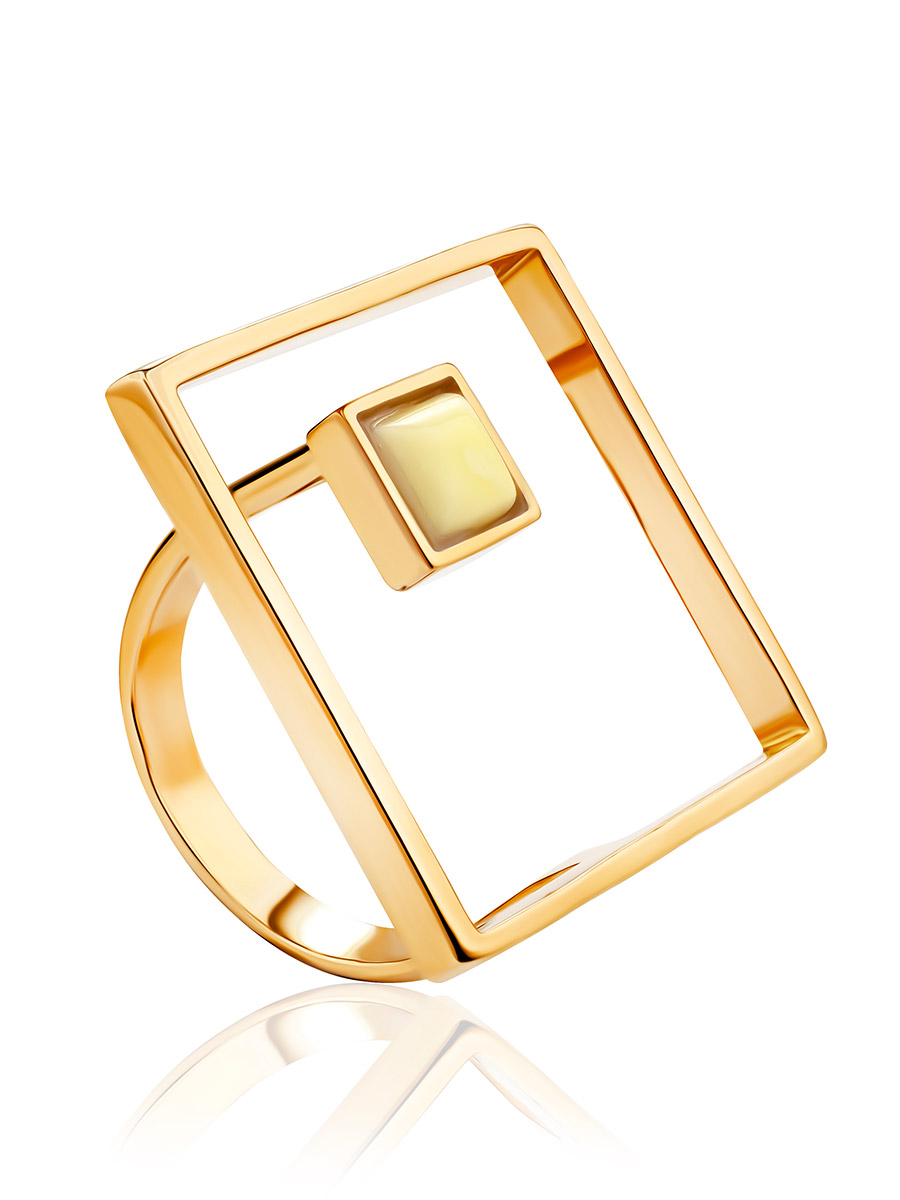  Стильное позолоченное кольцо с медовым янтарём «Гравитация»