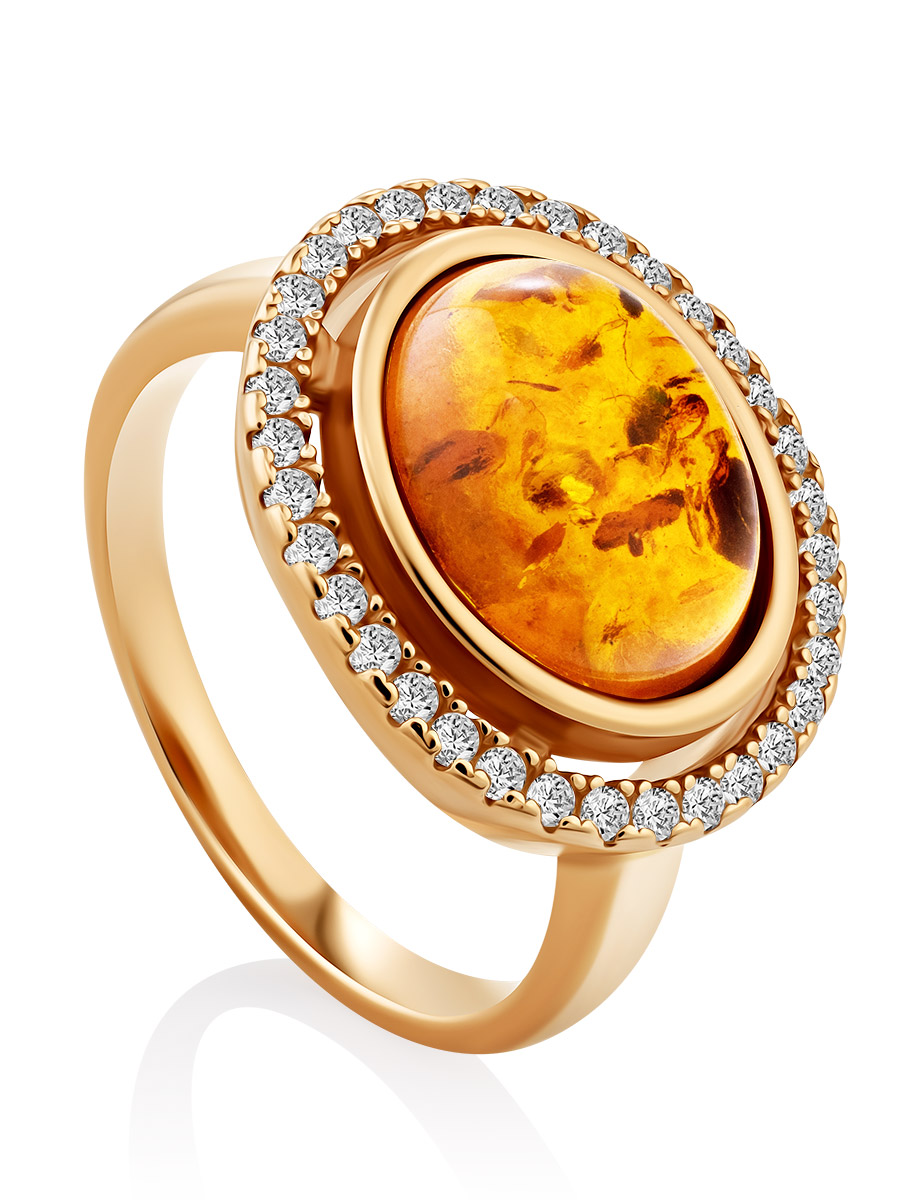   Амберхолл Красивое кольцо «Ренессанс» с натуральным янтарём и фианитами