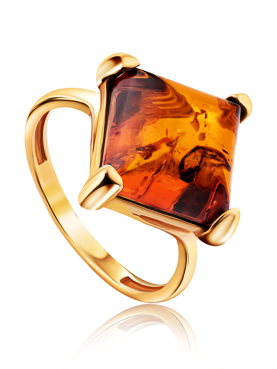   Амберхолл Элегантное кольцо с коньячным янтарём «Афина»