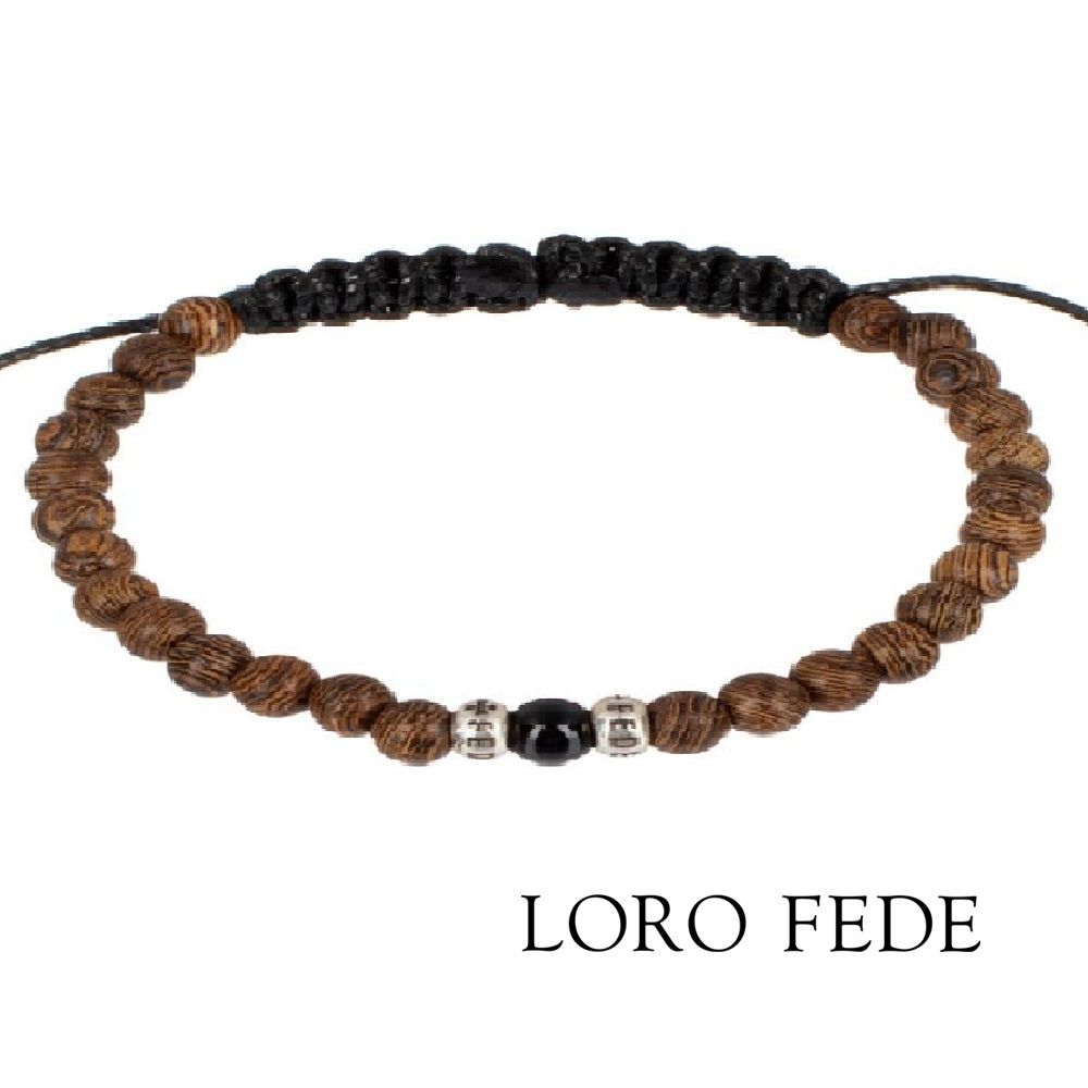 Браслет LORO FEDE Оберег из дерева, агата и серебра 925 пробы