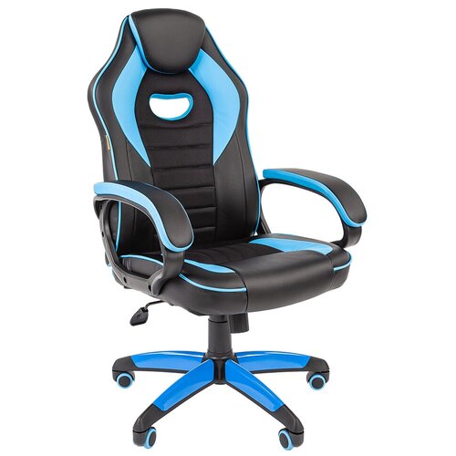 Компьютерные кресла  Беру Компьютерное кресло Chairman GAME 16 игровое, обивка: текстиль/искусственная кожа, цвет: черный/голубой