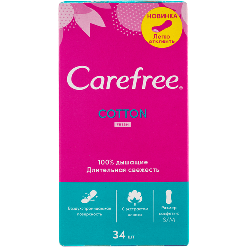 Прокладки и тампоны Carefree салфетки ежедневные Cotton Fresh, 2 капли, 34 шт.
