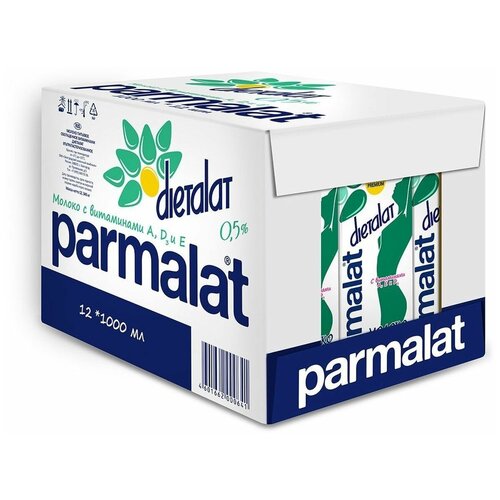  Молоко Parmalat Dietalat ультрапастеризованное 0.5%, 12 шт. по 1 л