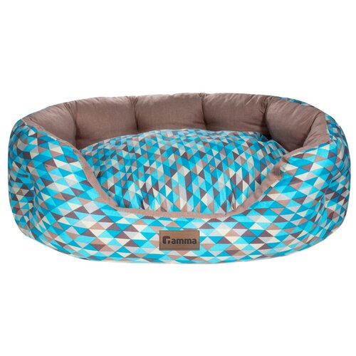 Лежак для собак и кошек Гамма Мозаика овальная медиум 60х48х20 см голубой/бежевый