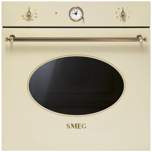 Встраиваемая электрическая духовка SMEG/ Coloniale, встраиваемый многофункциональный электрический духовой шкаф, кремовый/фурнитура позолоченная