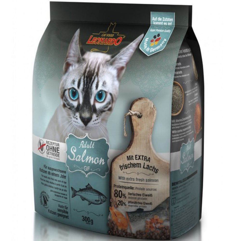 Сухие корма Корм для кошек Leonardo GF с чувствительным пищеварением, беззерновой, лосось сух. 300г