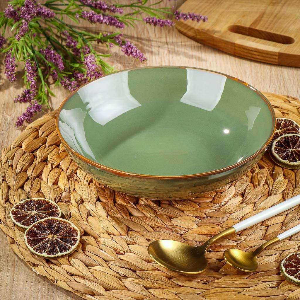  Тарелка суповая, керамика, 20 см, 950мл, круглая, Verde, Daniks, зеленая