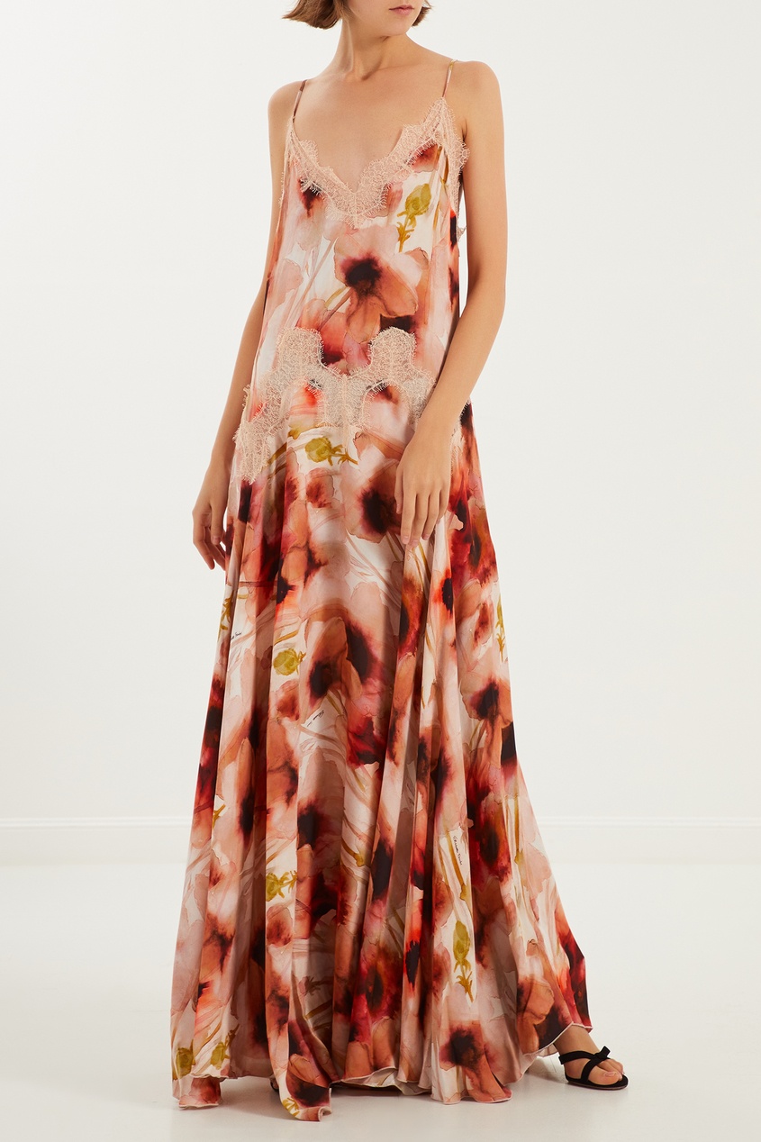 Макси Розовое платье с цветочным принтом