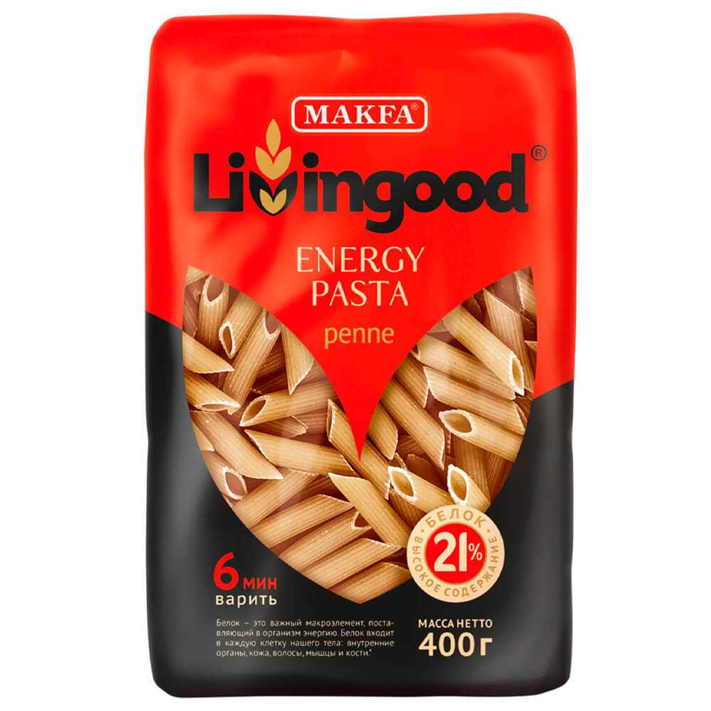 Лапша, фунчоза  Тут Просто Макароны MAKFA 400г LIVINGOOD перья высокобелковые