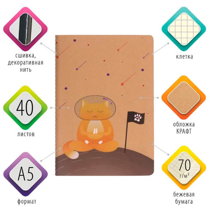  Тетрадь 40л клетка Brauberg крафт спейс кет a5 403762
