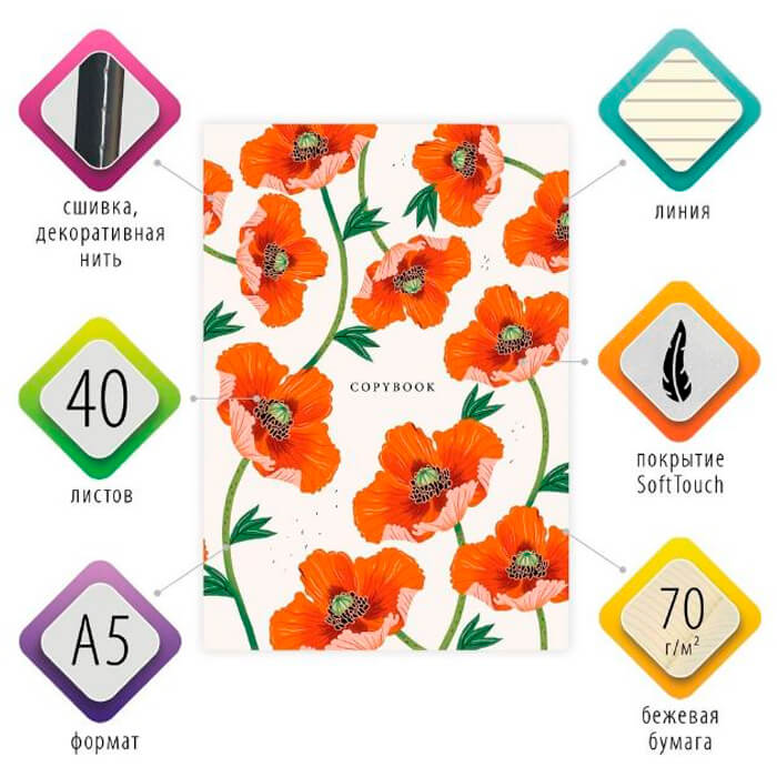   Тут Просто Тетрадь 40л линия Brauberg маки a5 403796