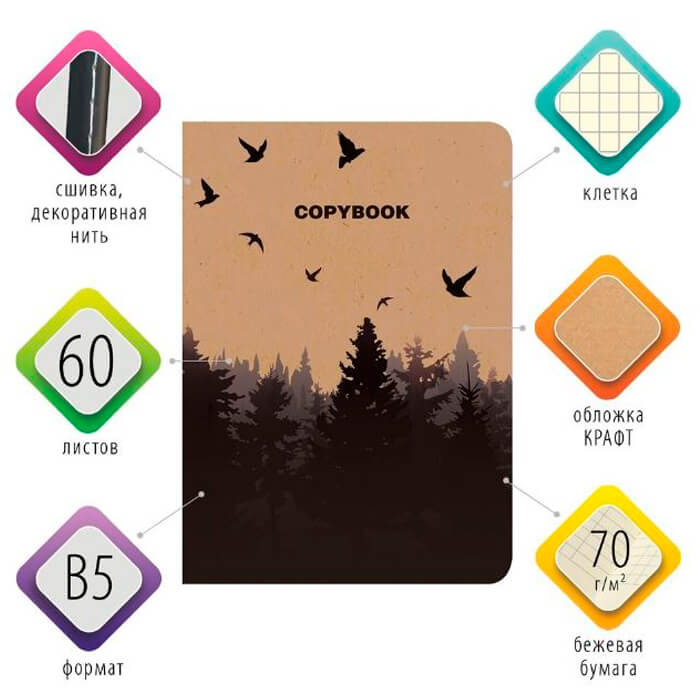  Тетрадь 60л клетка Brauberg крафт лес b5 403807