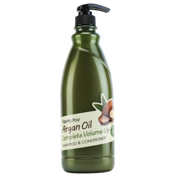 Для всех типов волос шампунь-кондиционер с aргановым маслом farmstay argan oil complete volume up shampoo & conditioner