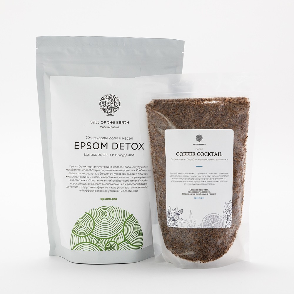 Подарочные наборы  Эпсома Набор: соль с содой и маслами «Epsom detox» и скраб «Coffee Cocktail»