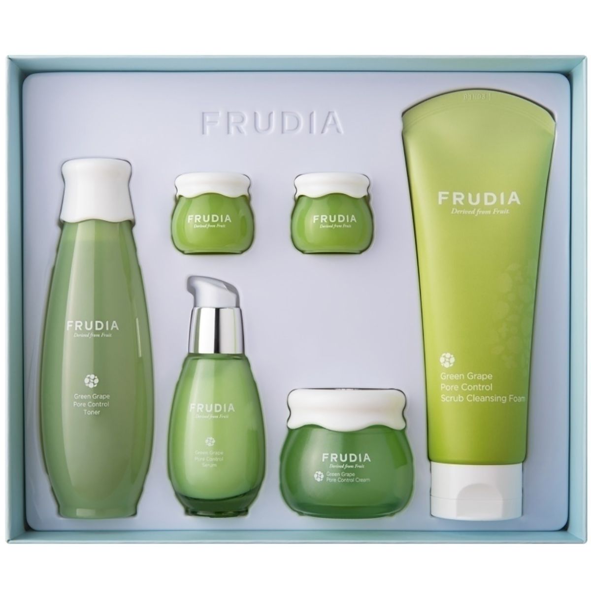 Подарочный набор Увлажнение, себорегуляция и уход за комбинированной кожей лица с зеленым виноградом, 6 предметов, Frudia