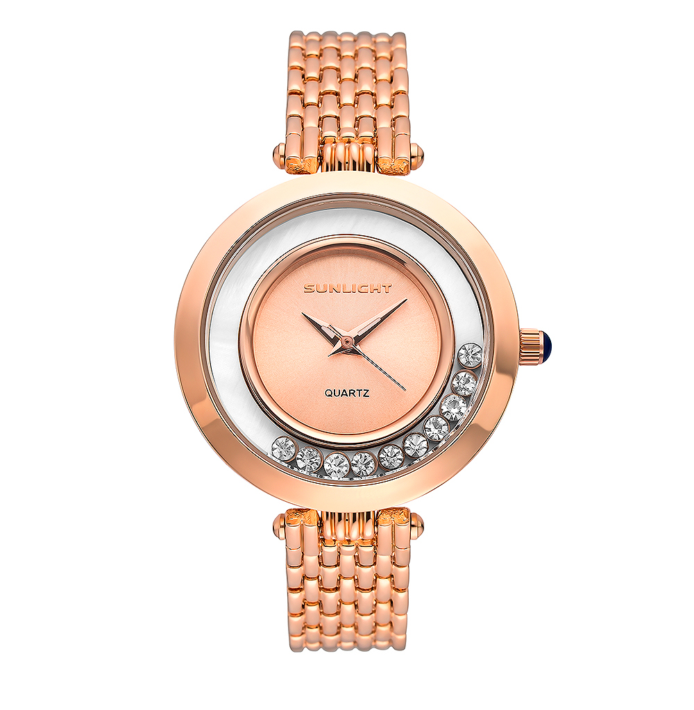  Женские часы с танцующими кристаллами на металлическом браслете