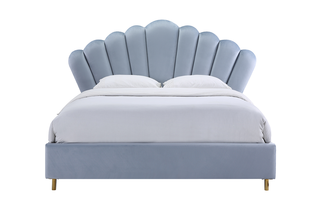 Кровать двуспальная велюровая серо-голубая Garda Decor