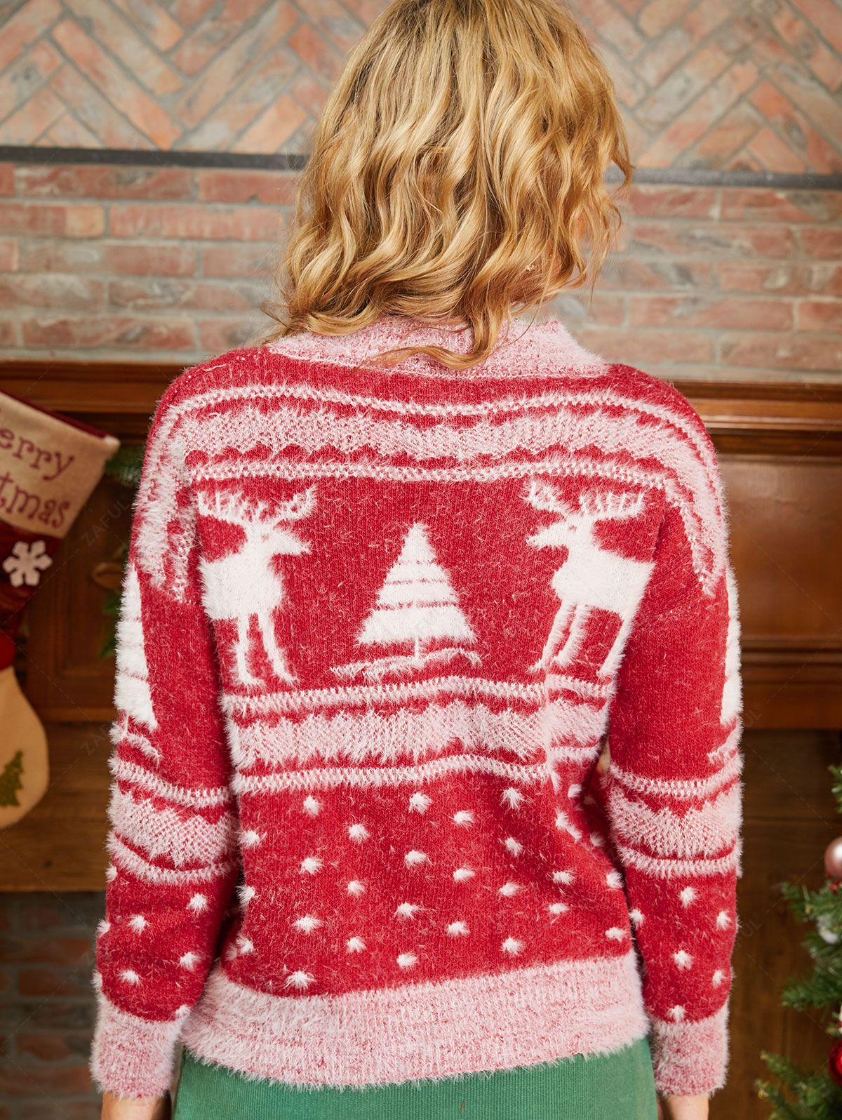   Zaful Fuzzy Christmas Elk Tree Sweater