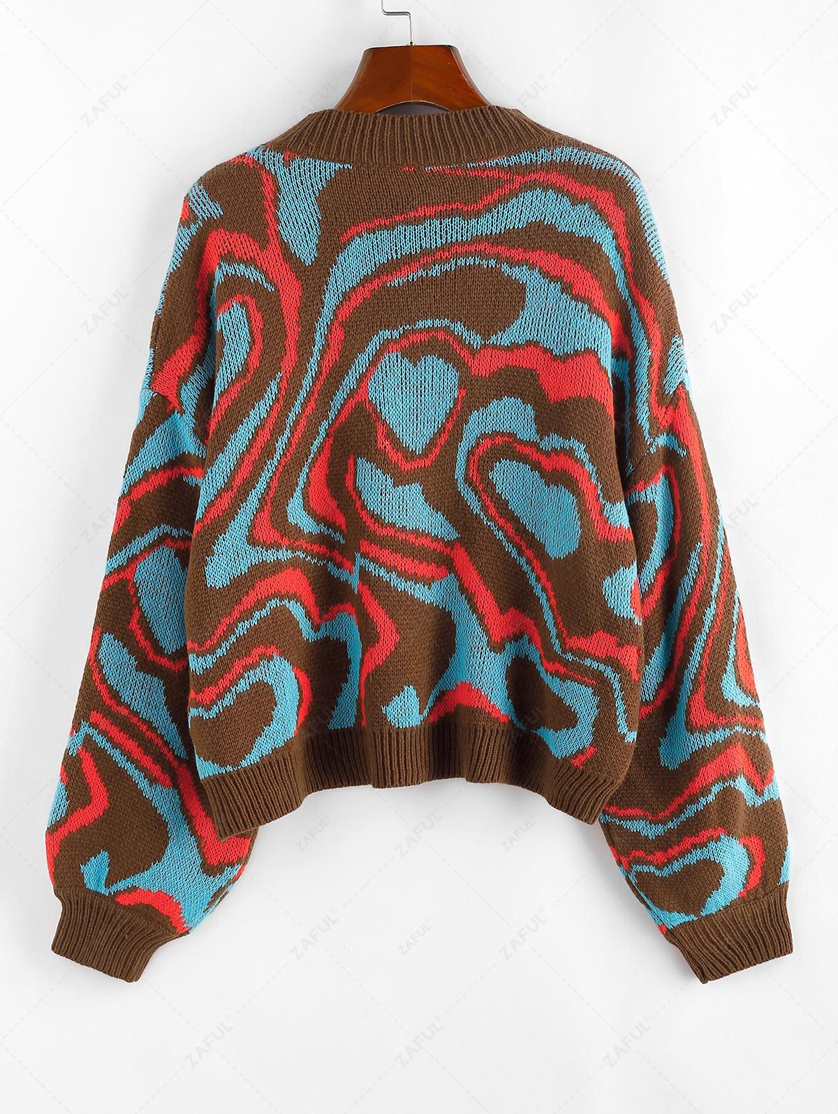   Zaful Abstract Graphic Drop Shoulder Sweater