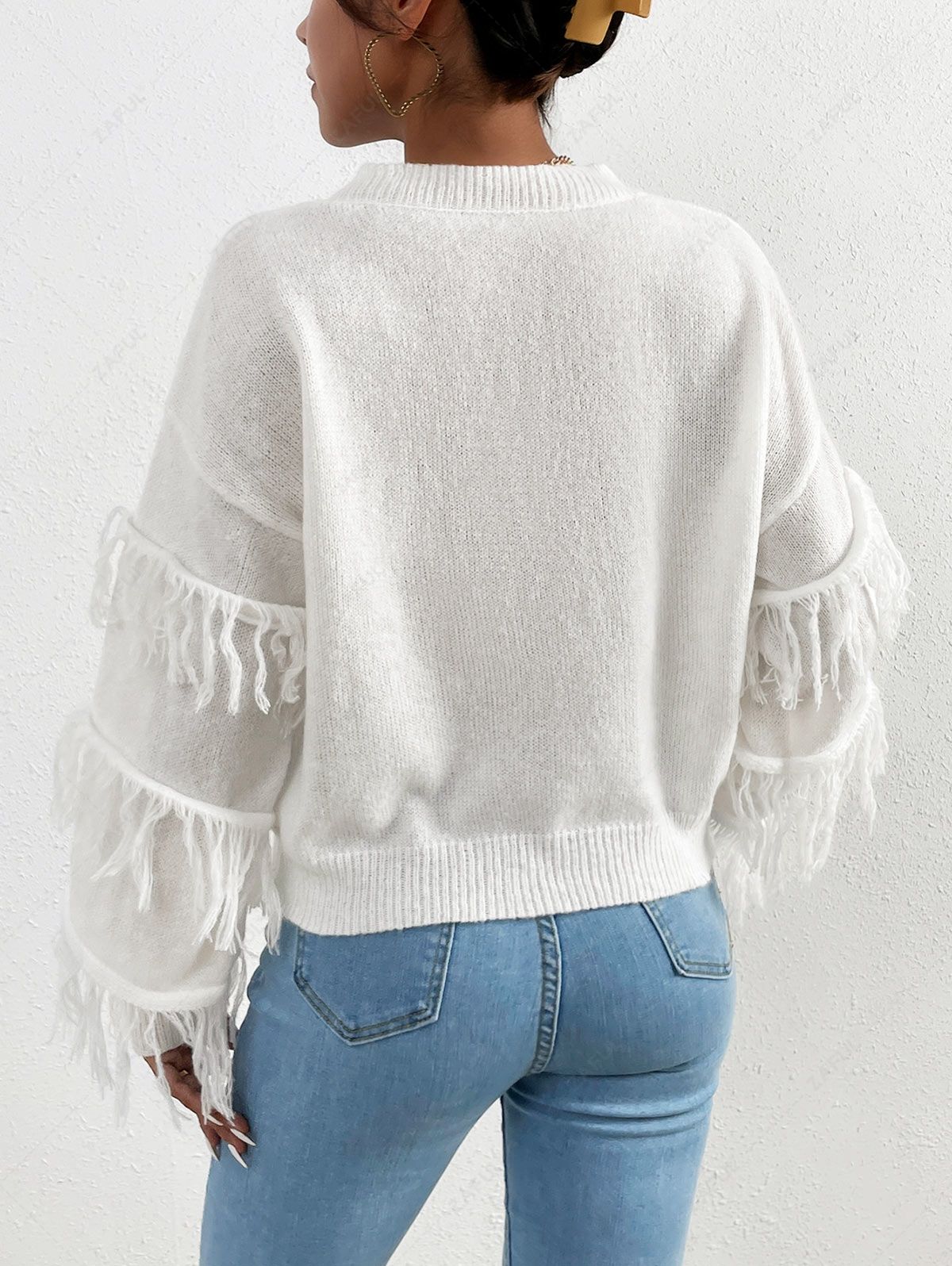  Crewneck Fringed Loose Sweater
