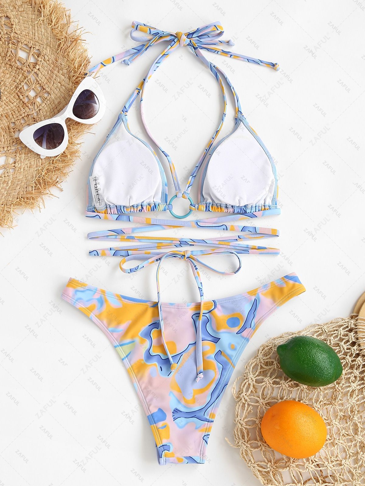ZAFUL Tie Dye O Ring Midriff Flossing Bikini Swimwear